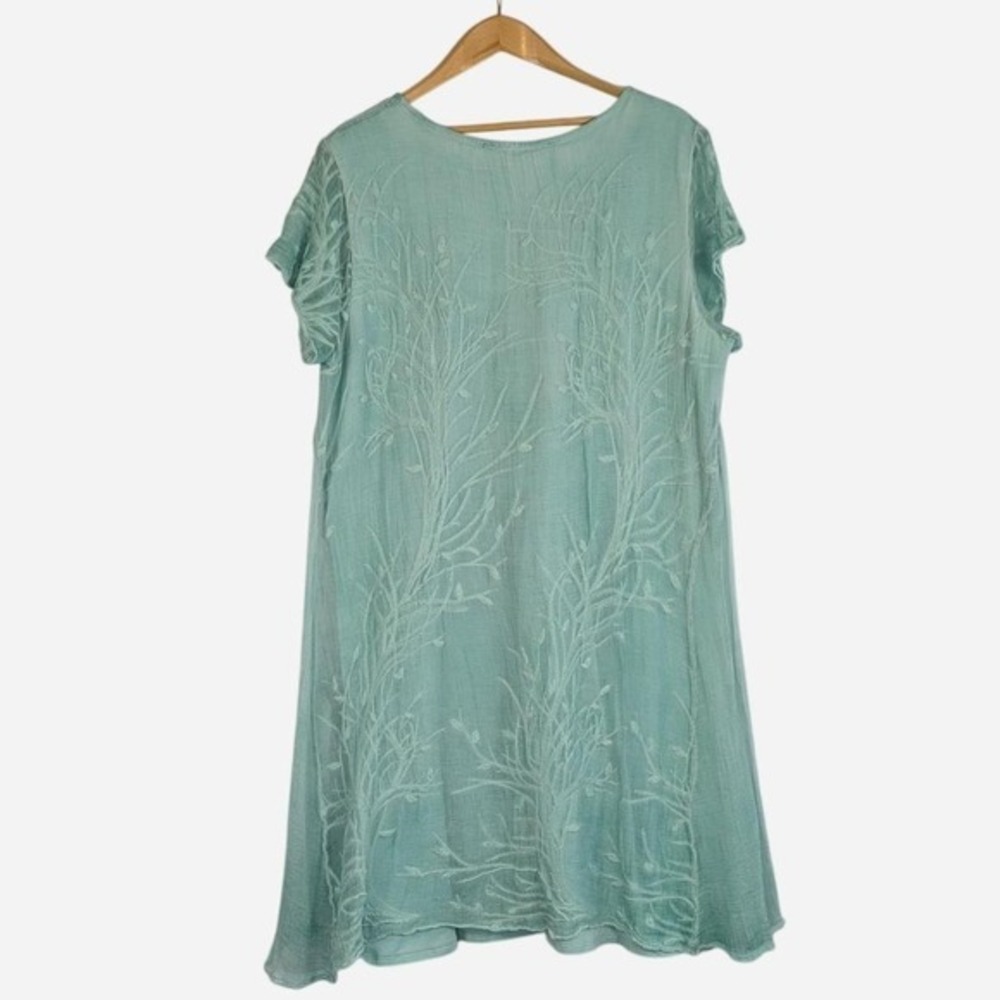 Soft Surroundings 100% Silk Embroidered Branch Tunic Dress Sage 1X - Picture 3 of 8